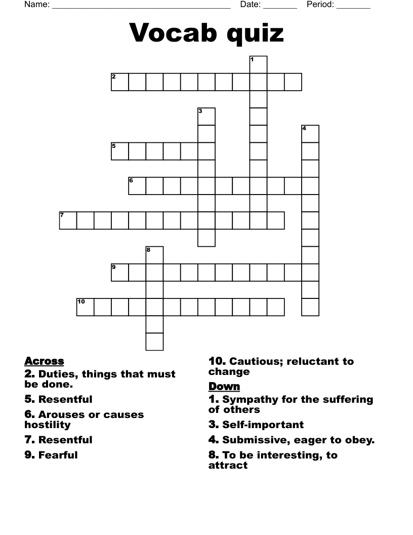 Vocab quiz  Crossword
