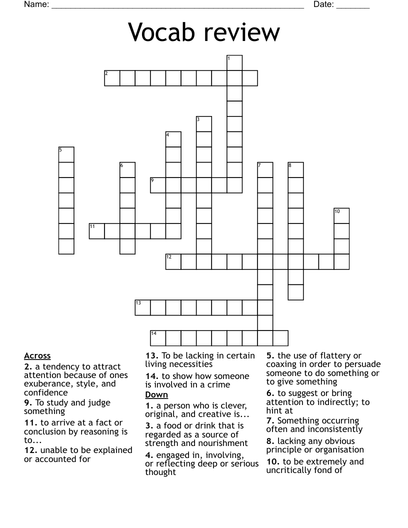 Vocab review Crossword