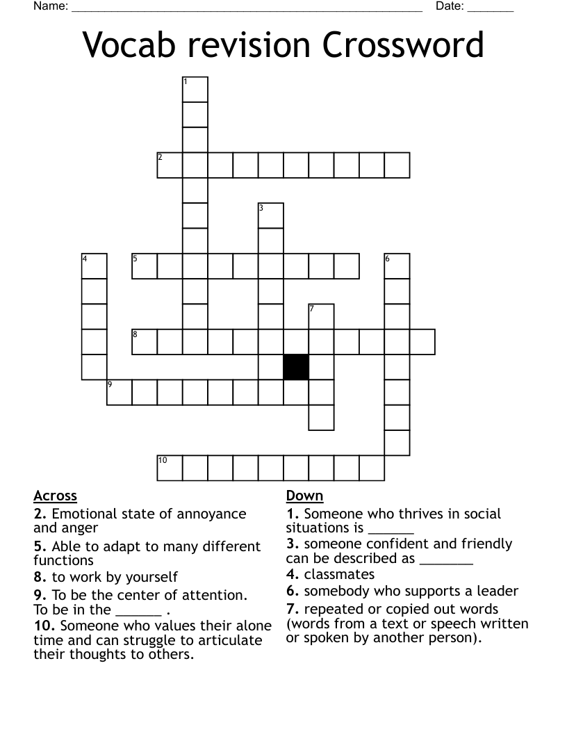Vocab revision Crossword
