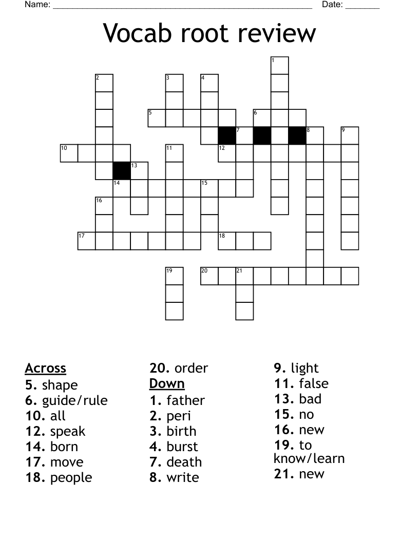 Vocab root review  Crossword