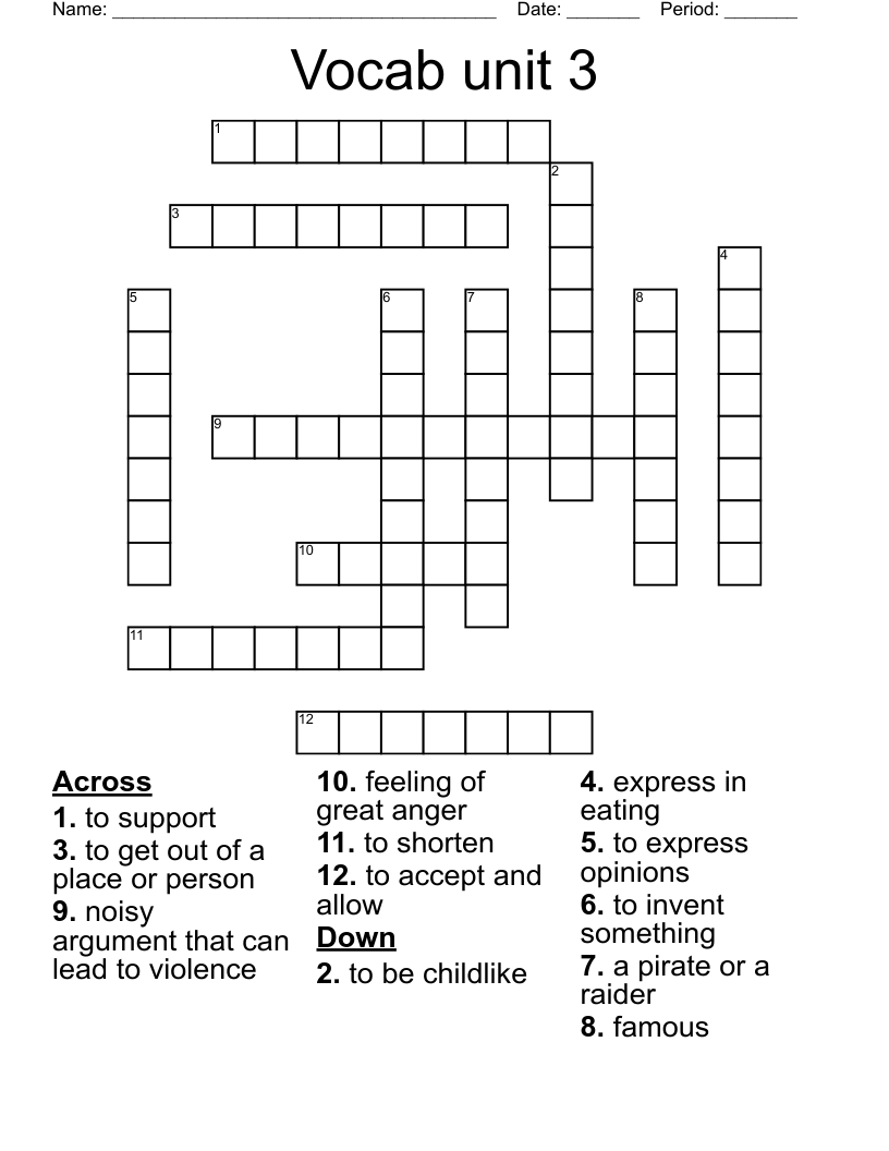 Vocab unit 3 Crossword