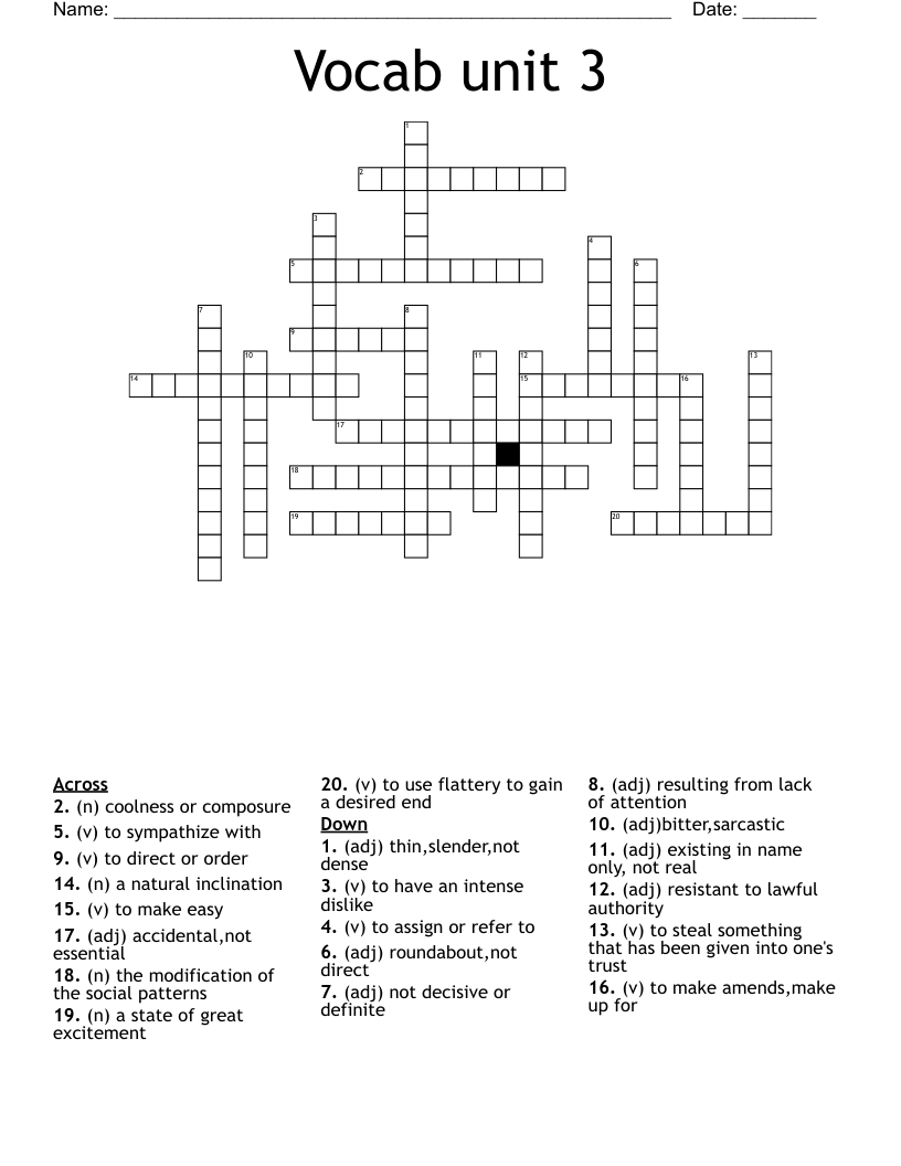 Vocab unit 3 Crossword