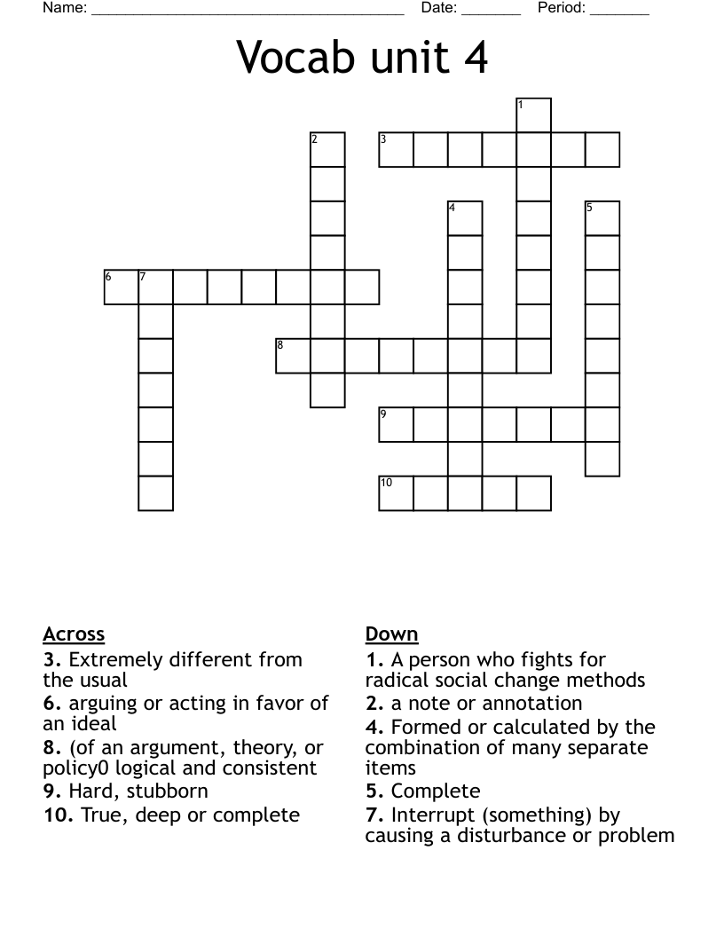 Vocab unit 4 Crossword