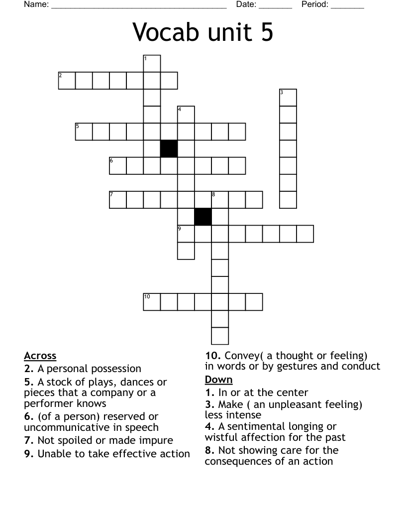 Vocab unit 5 Crossword