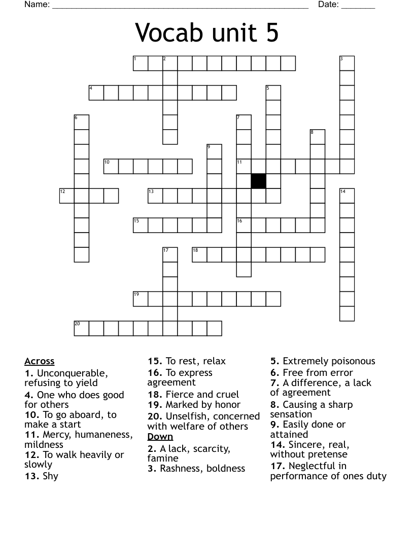 Vocab unit 5 Crossword