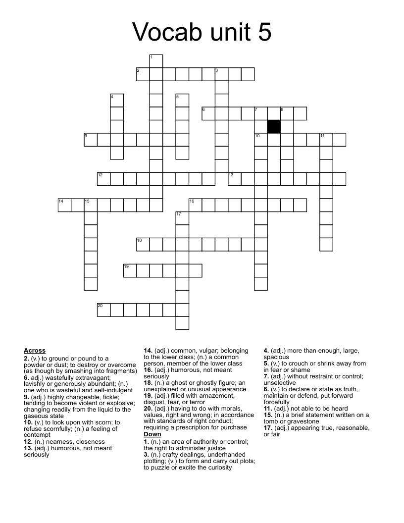 Vocab unit 5  Crossword