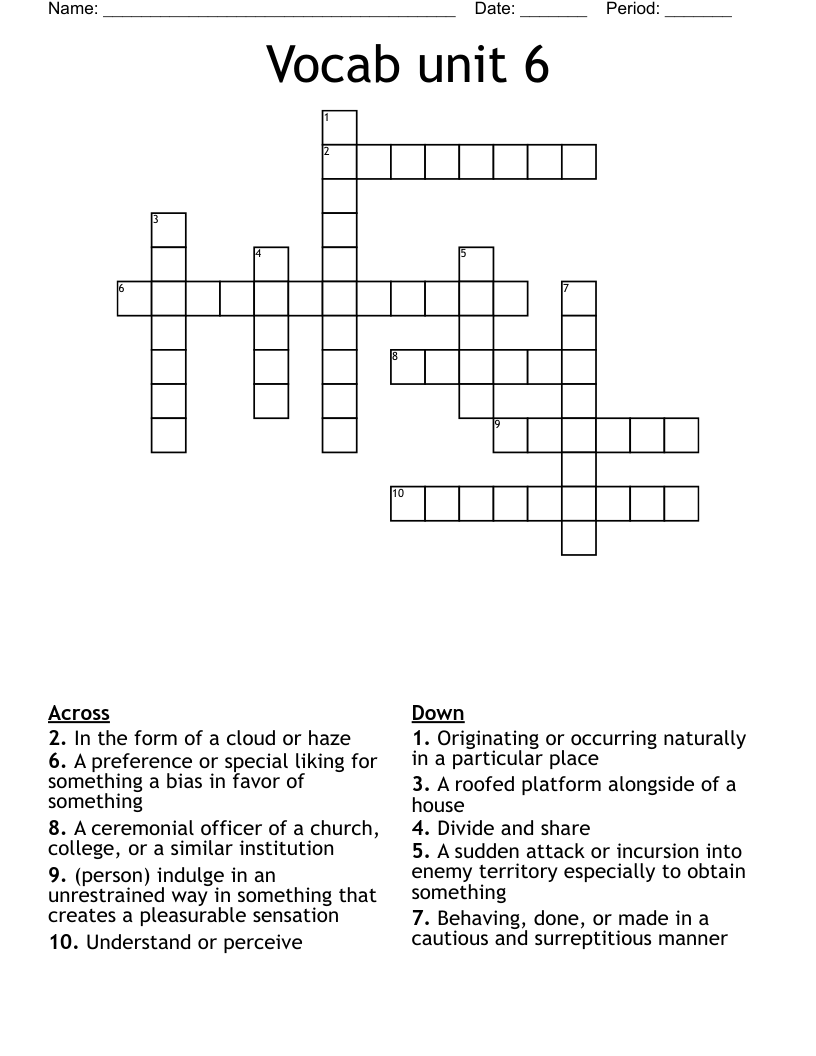 Vocab unit 6 Crossword