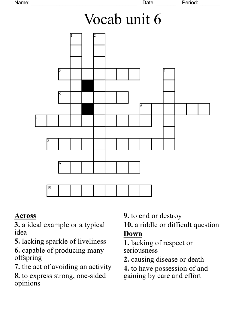 Vocab unit 6 Crossword