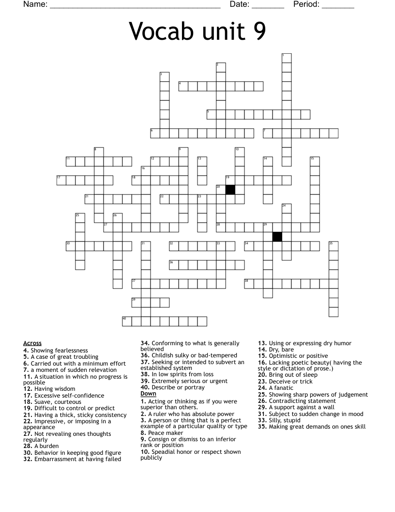 Vocab unit 9 Crossword