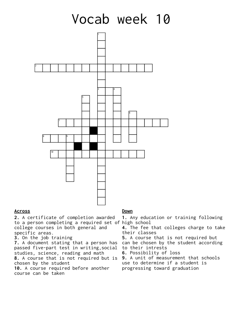 Vocab week 10 Crossword