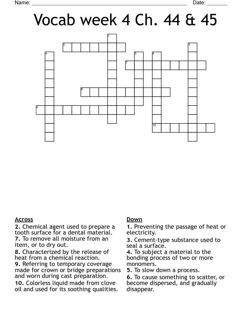 Vocab week 4  Ch. 44 & 45 Crossword