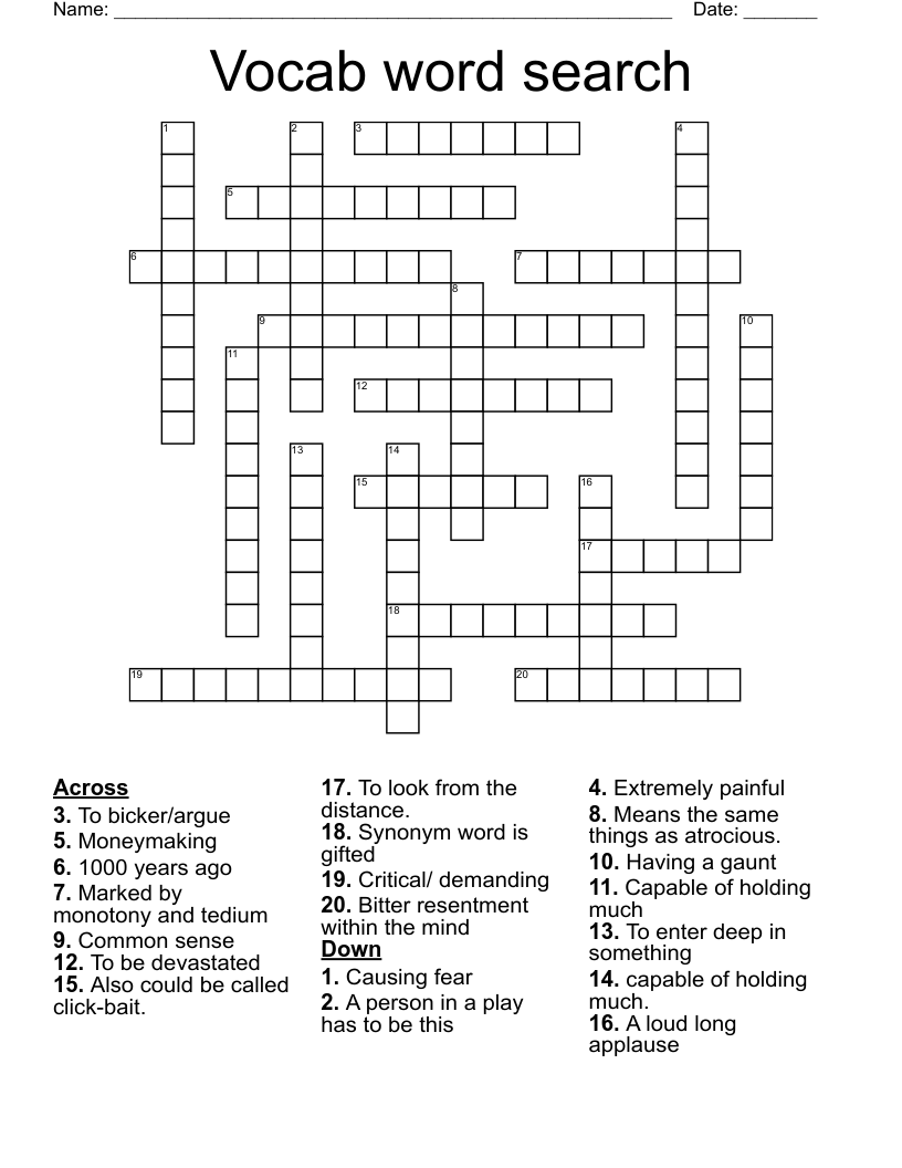 Vocab word search Crossword