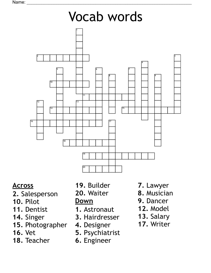 Vocab words  Crossword