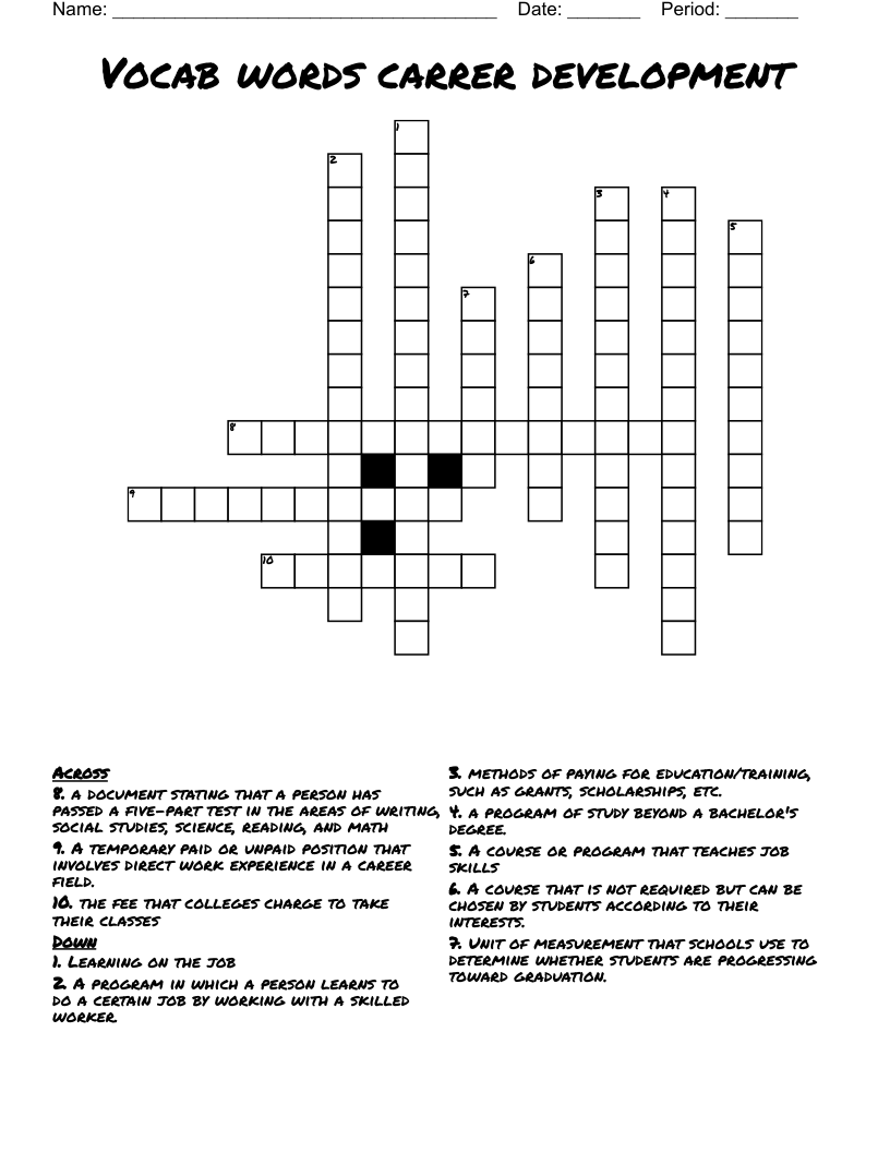 Vocab words carrer development  Crossword