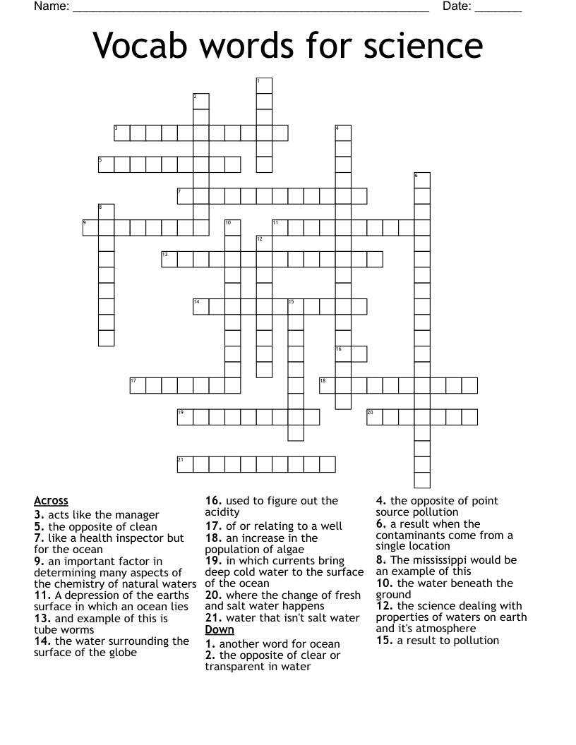Vocab words for science  Crossword