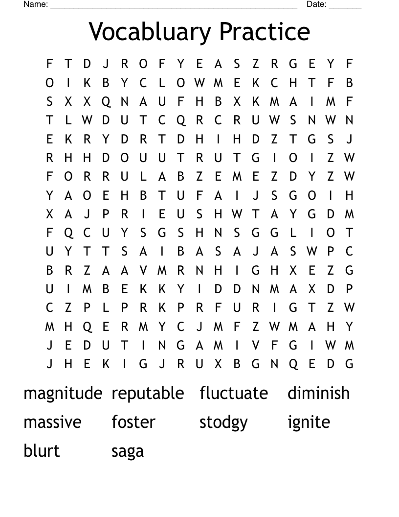 Vocabluary Practice Word Search