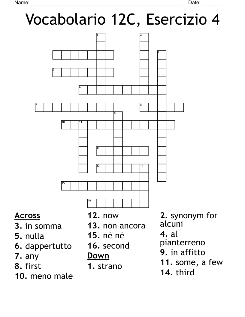 Vocabolario 12C, Esercizio 4 Crossword