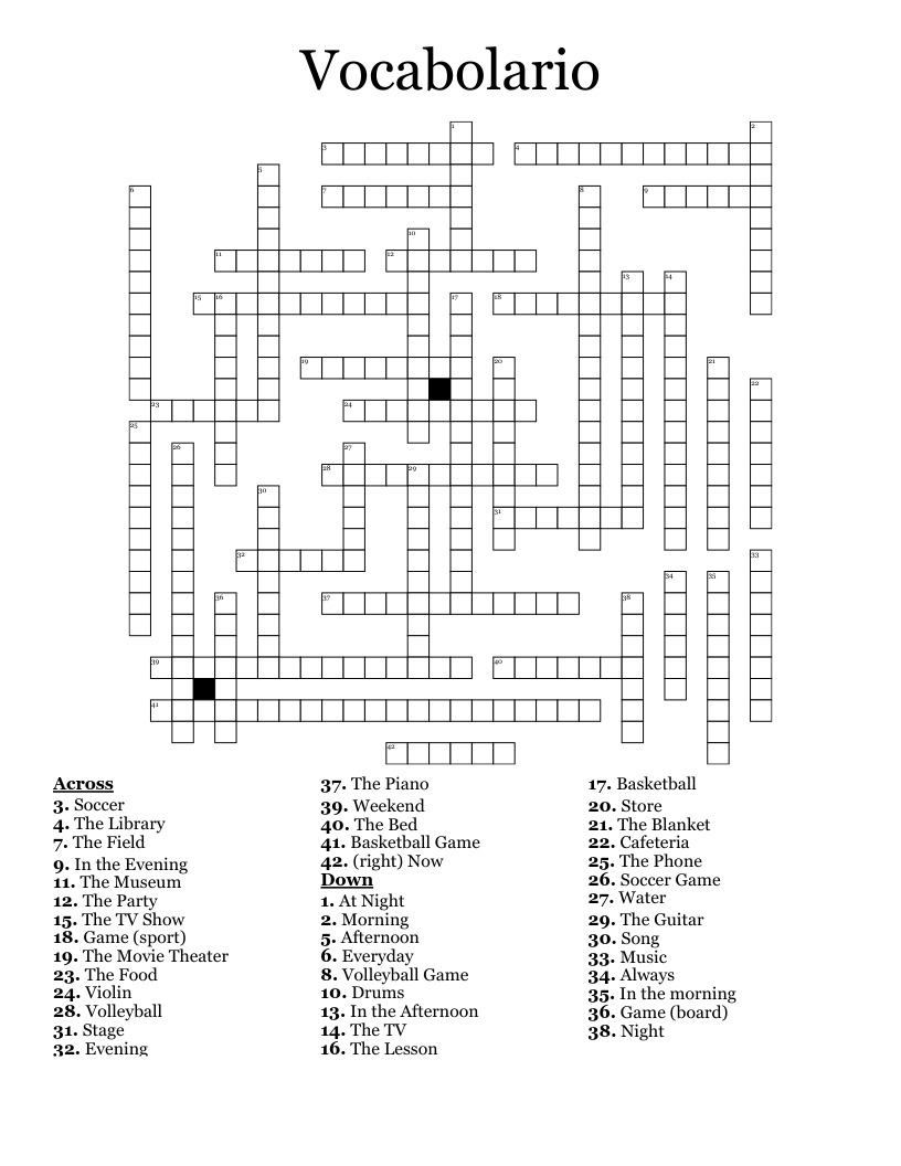 Vocabolario Crossword