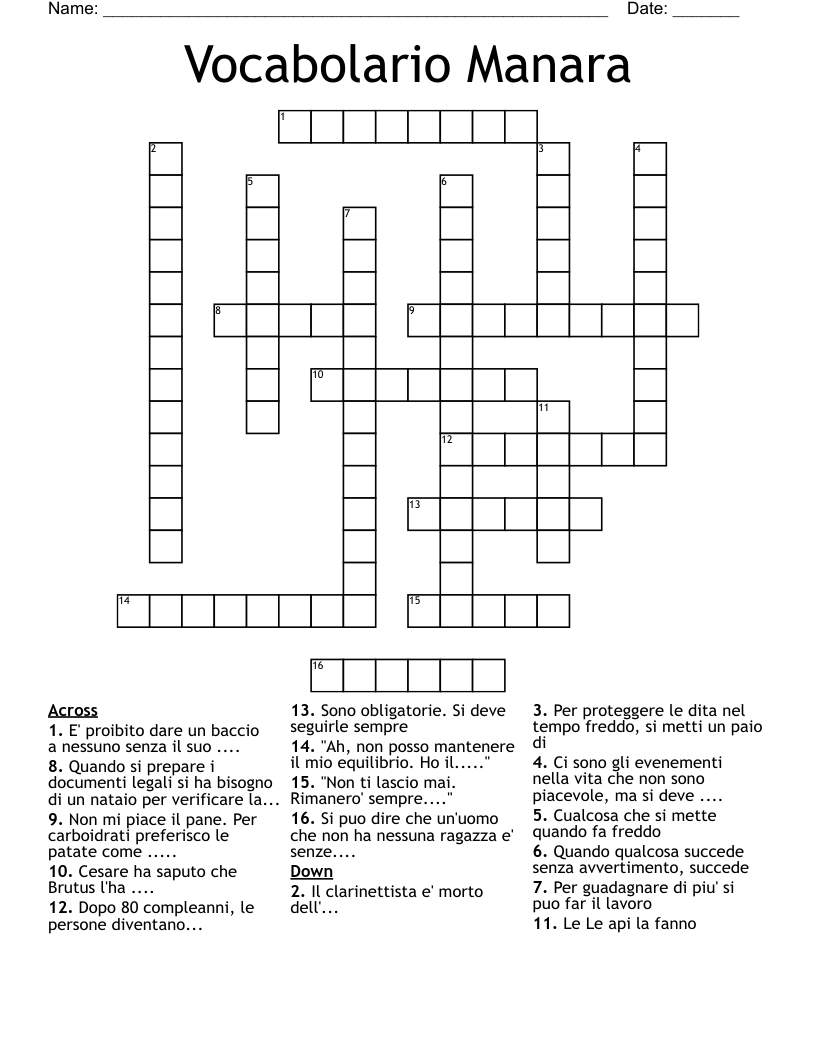 Vocabolario Manara Crossword