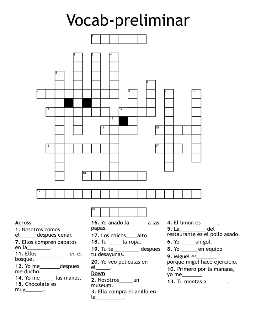 Vocab-preliminar Crossword