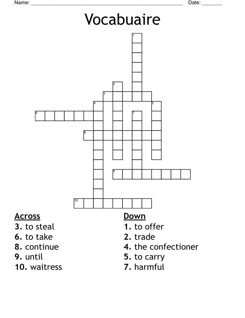 Vocabuaire Crossword