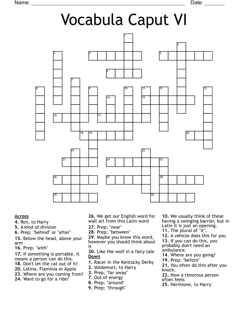 Vocabula Caput VI Crossword