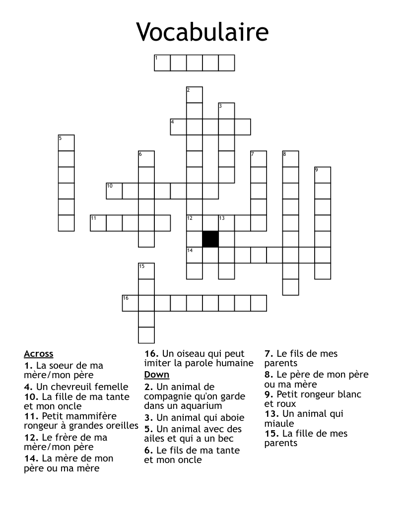 Vocabulaire Crossword