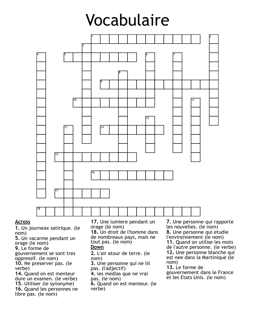 Vocabulaire Crossword