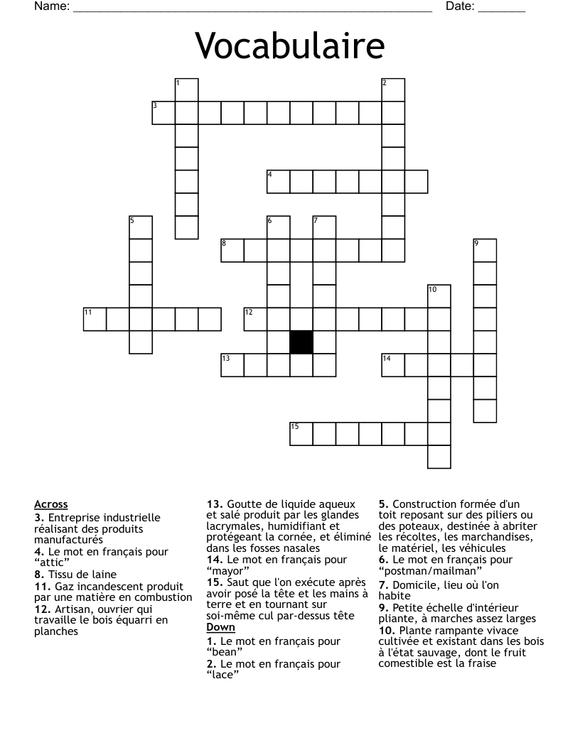Vocabulaire Crossword
