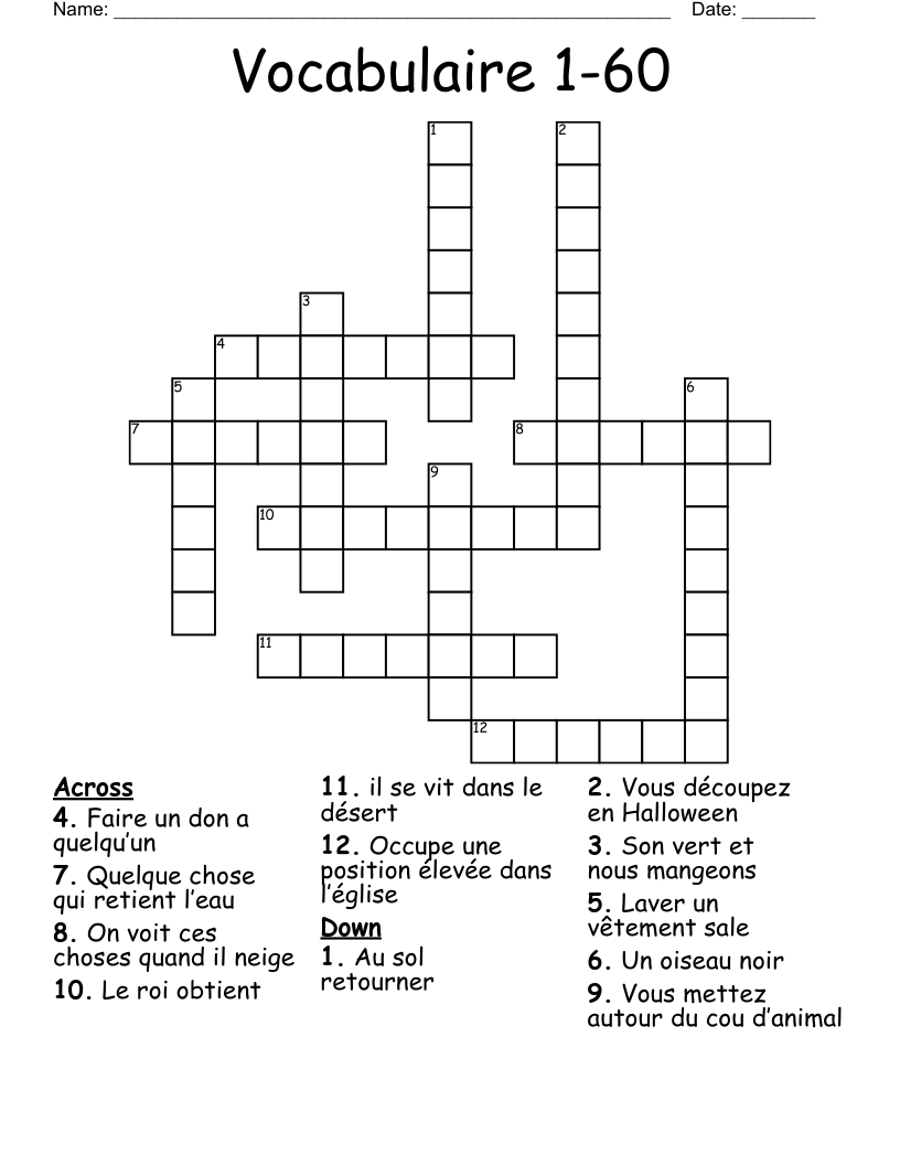 Vocabulaire 1-60 Crossword