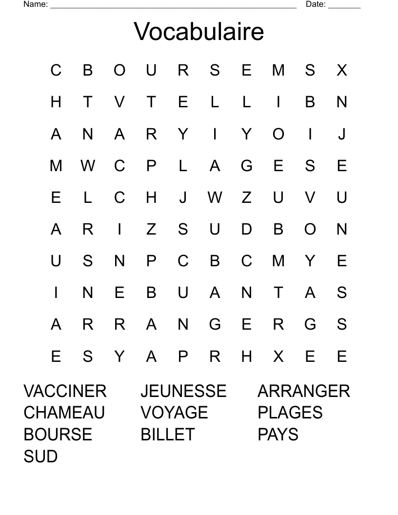 Vocabulaire Word Search