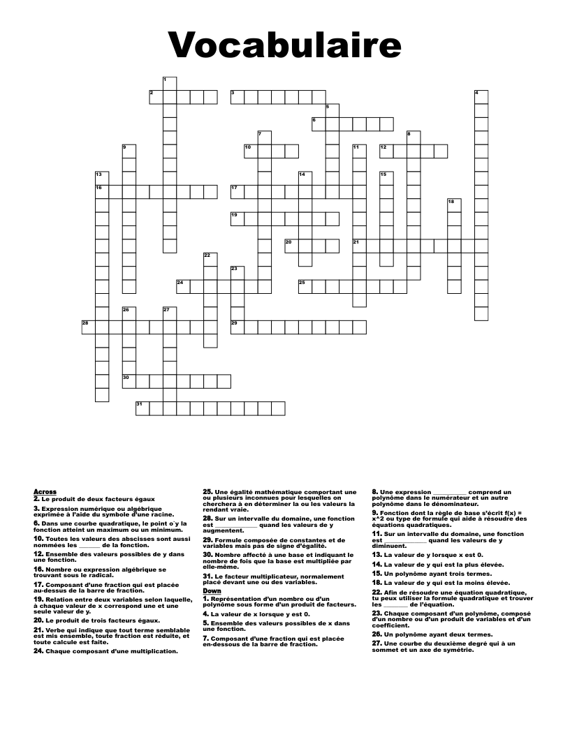 Vocabulaire Crossword
