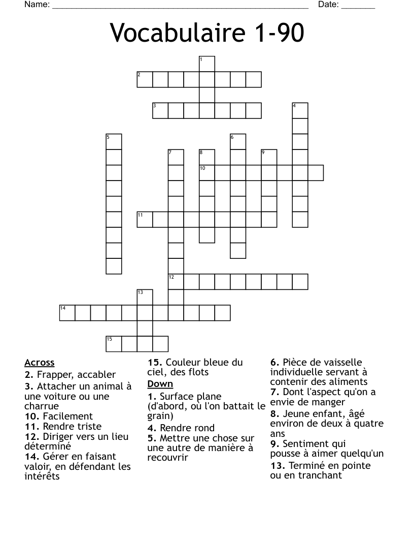 Vocabulaire 1-90 Crossword