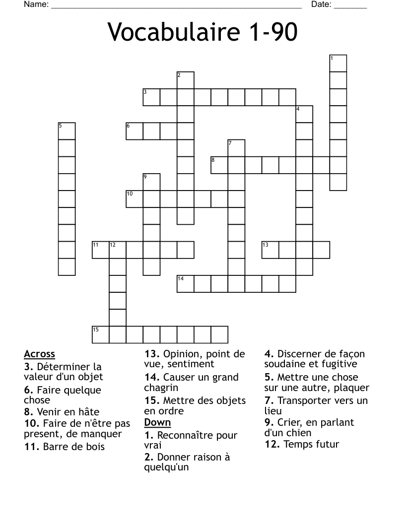 Vocabulaire 1-90 Crossword