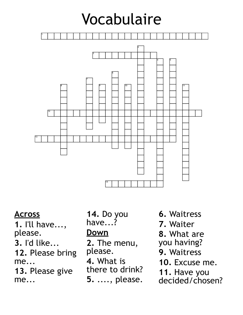 Vocabulaire Crossword