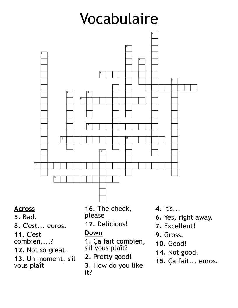 Vocabulaire Crossword