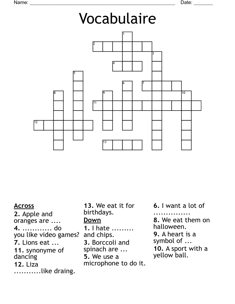 Vocabulaire Crossword