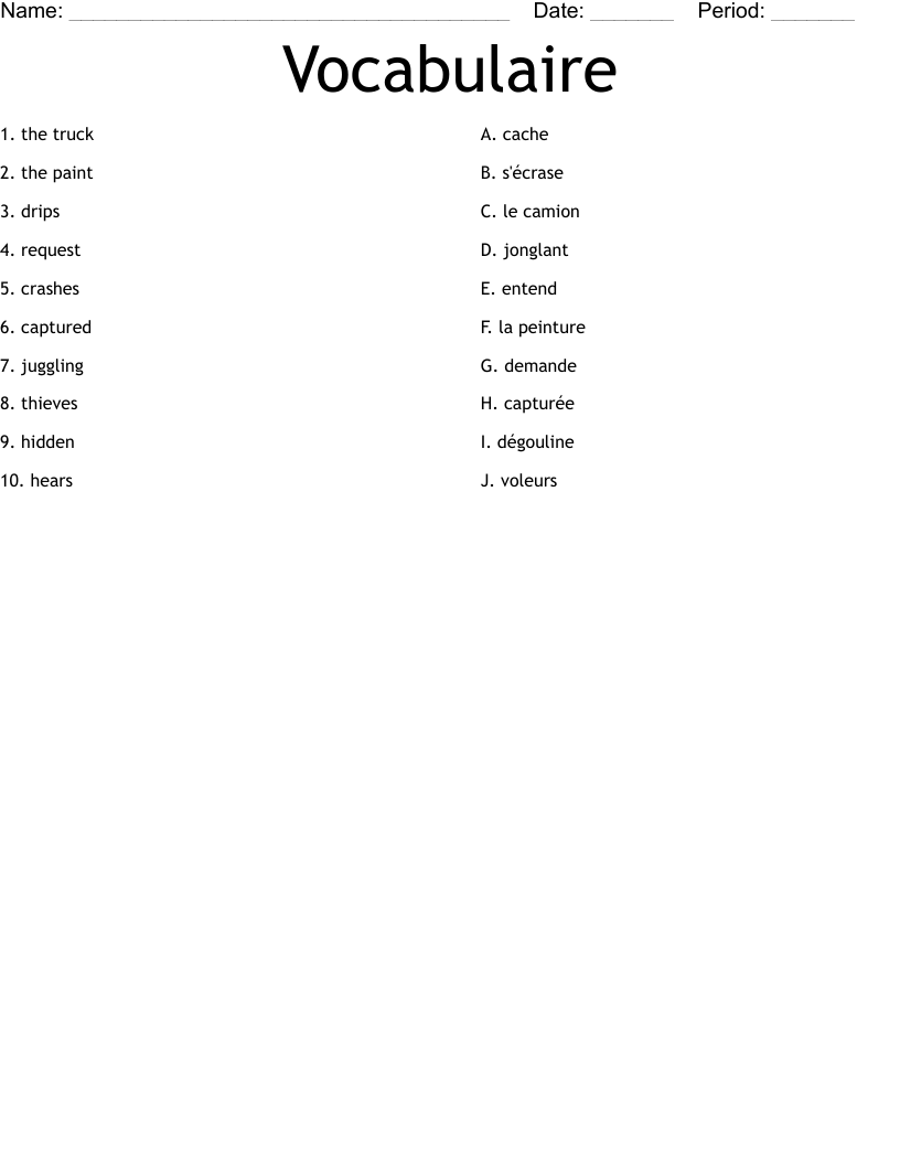 Vocabulaire Worksheet