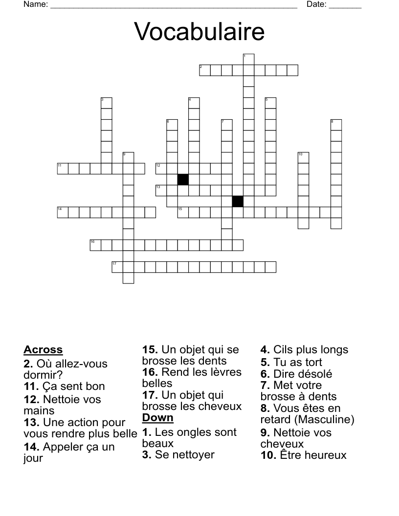 Vocabulaire Crossword