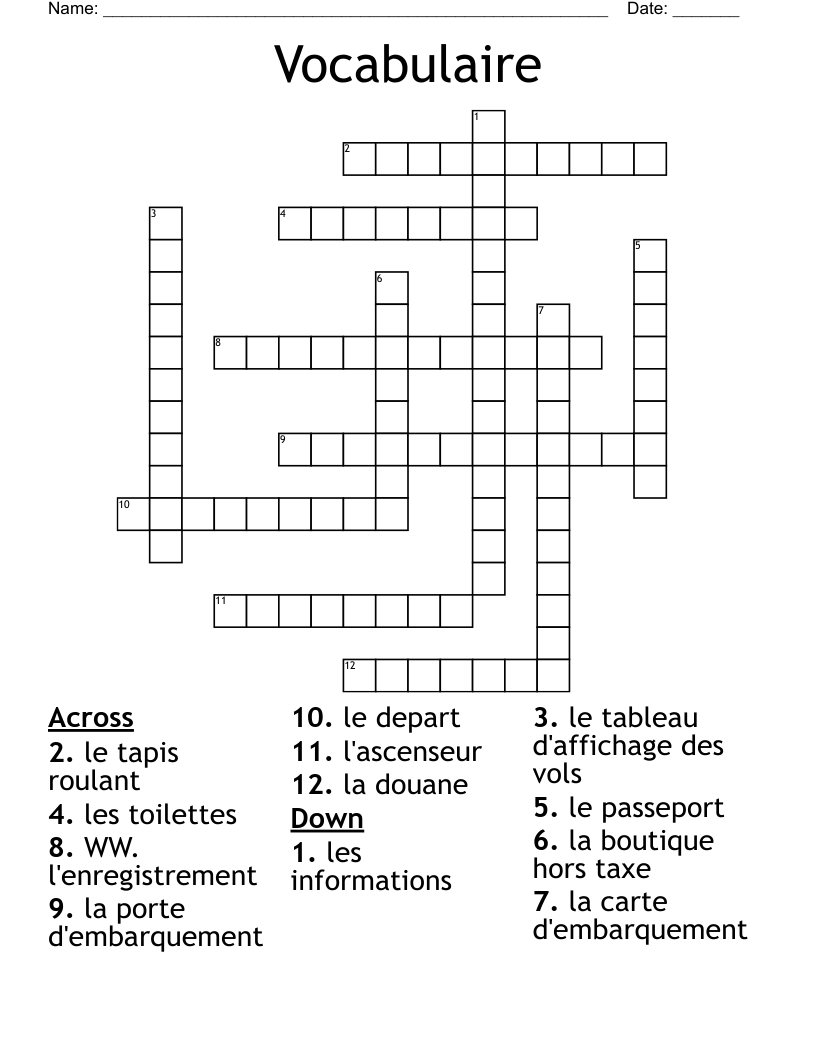 Vocabulaire Crossword