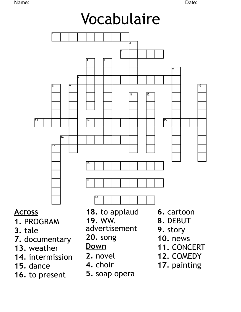 Vocabulaire Crossword