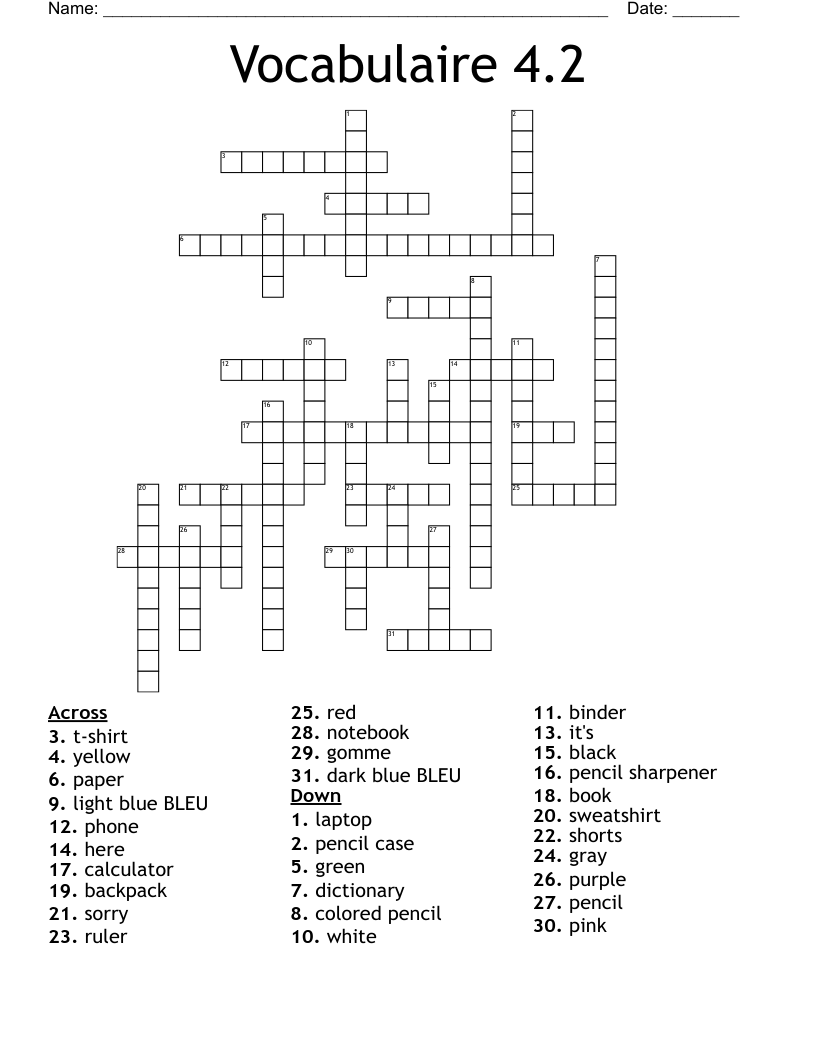 Vocabulaire 4.2 Crossword