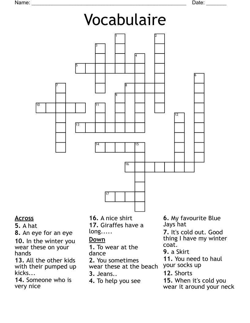 Vocabulaire Crossword