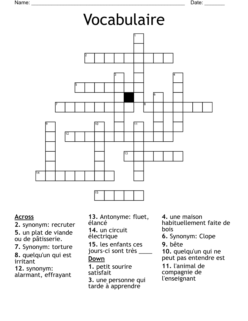 Vocabulaire Crossword