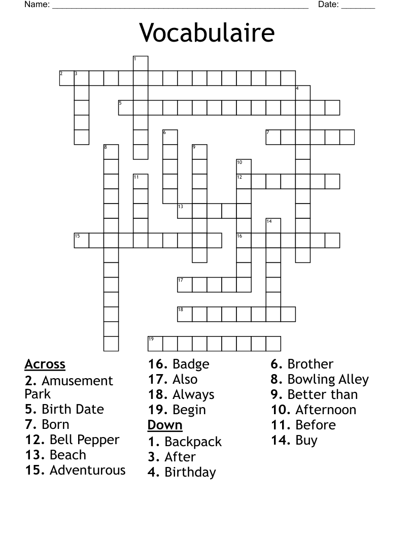 Vocabulaire Crossword