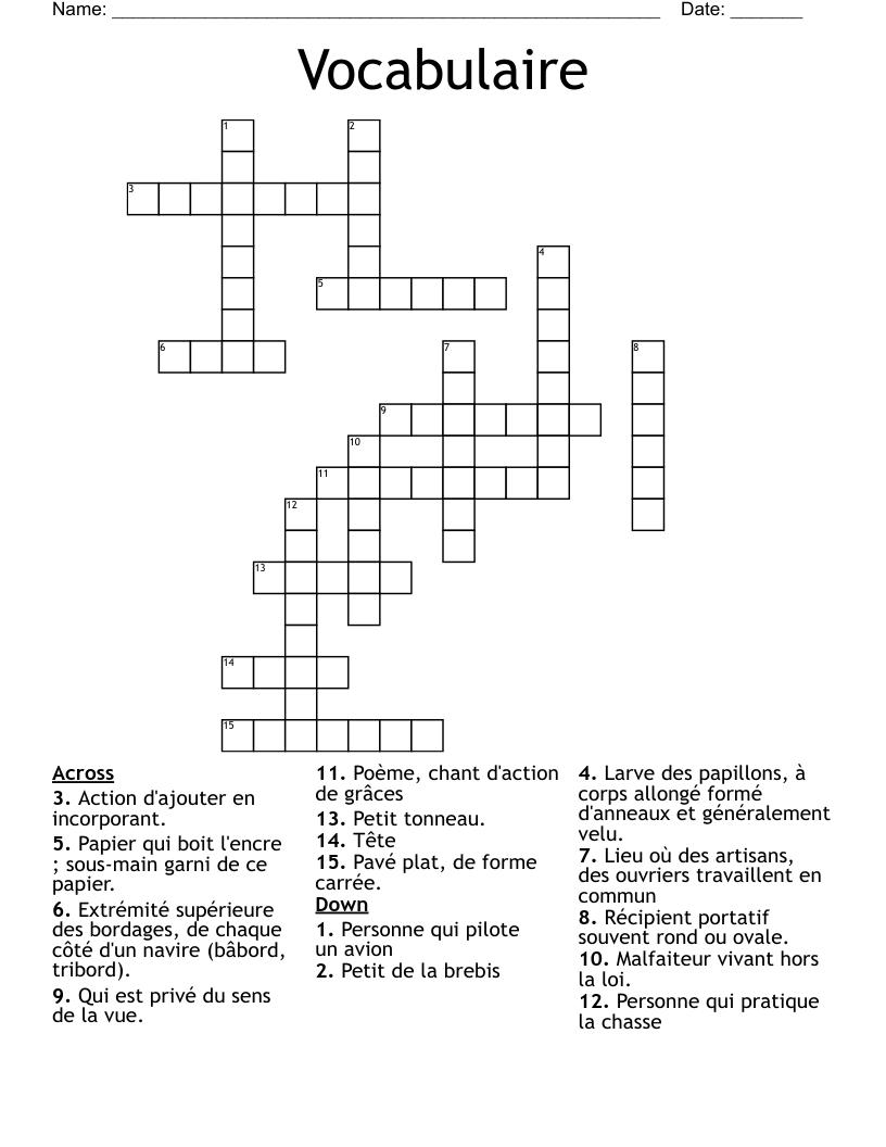 Vocabulaire Crossword