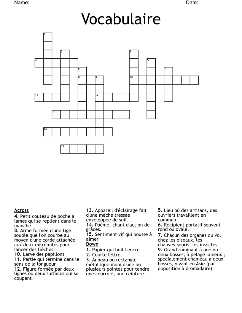 Vocabulaire Crossword