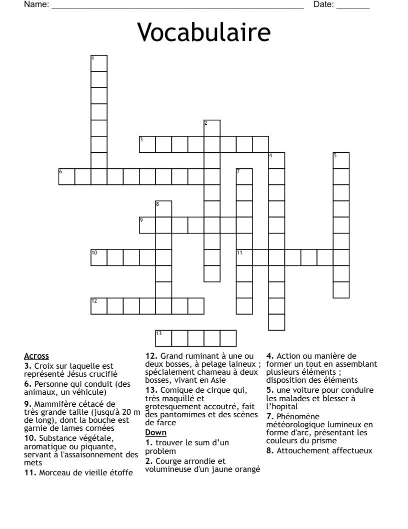 Vocabulaire Crossword