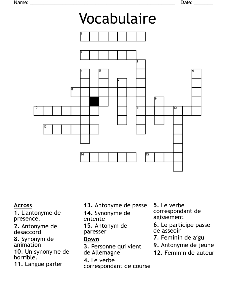 Vocabulaire Crossword