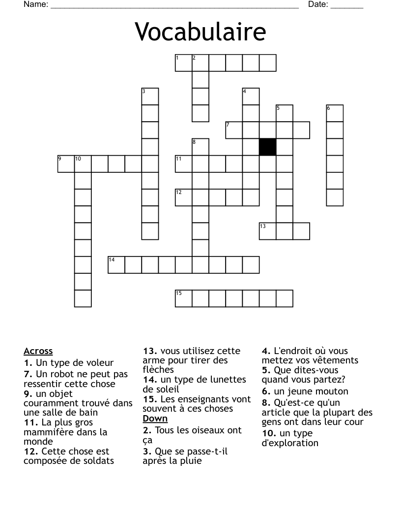 Vocabulaire Crossword